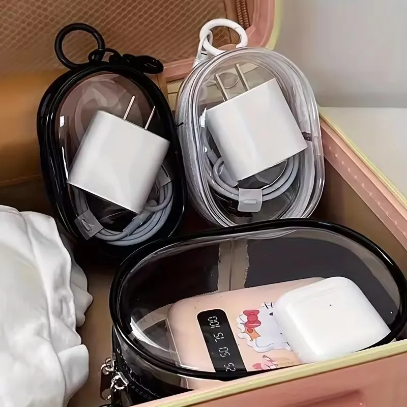Travel Cable Organizer - حقيبة تخزين صغيرة محمولة شفافة بسحاب،