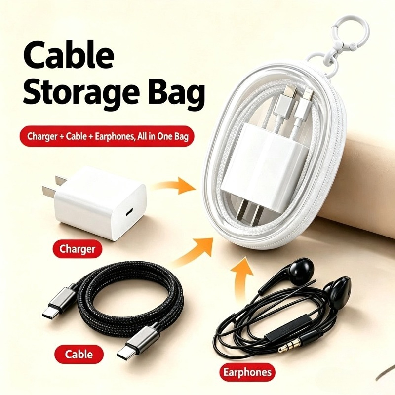 Travel Cable Organizer - حقيبة تخزين محمولة مقاومة للماء للكابلات،