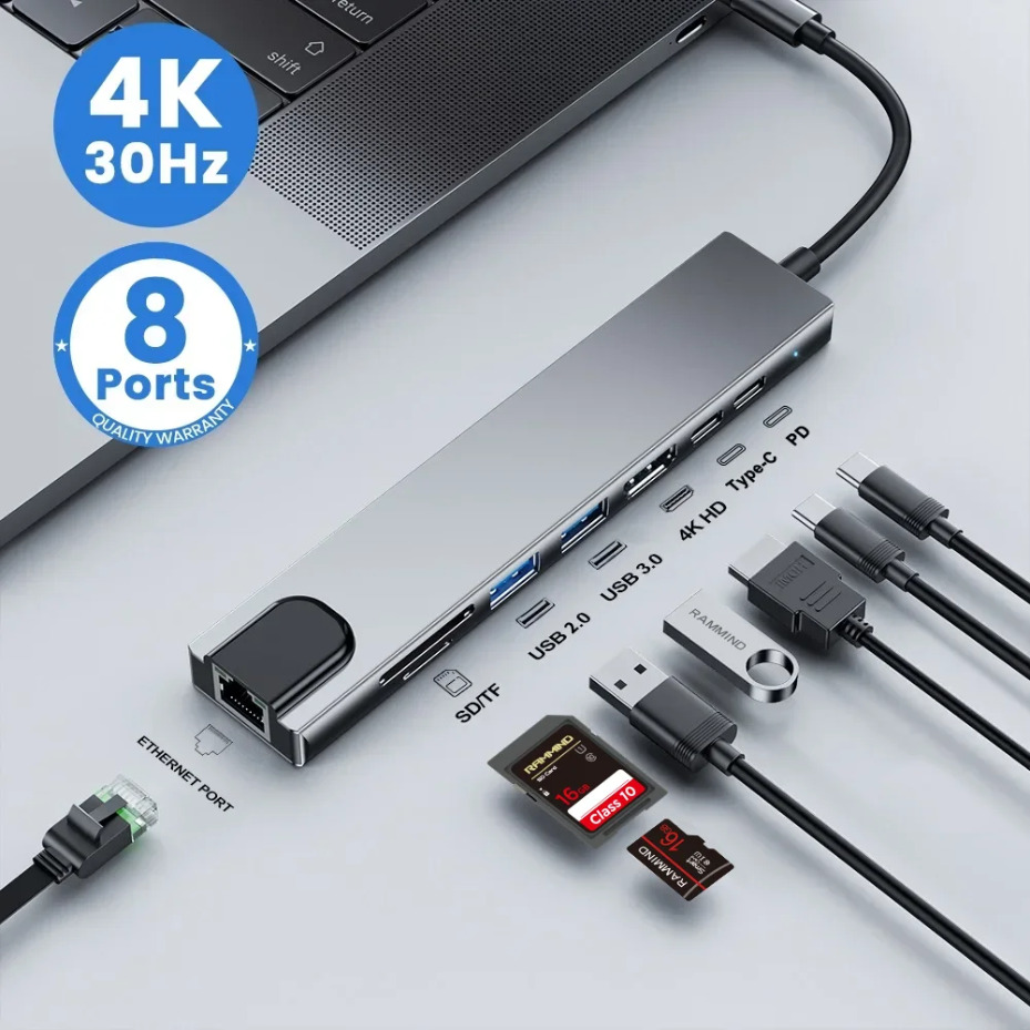 Type C Multiport Adapter - محطة توصيل 8 في 1/2 من