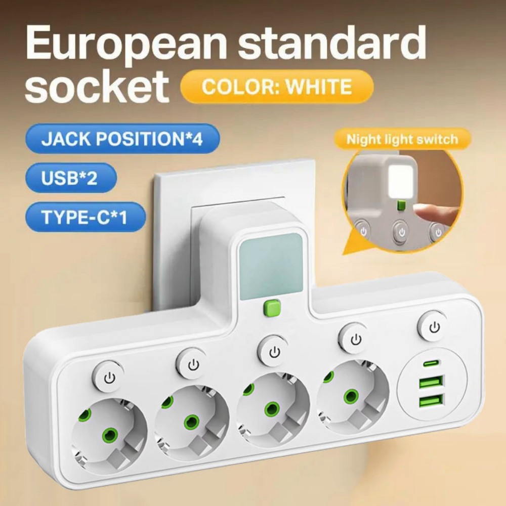 Type C Multiport Adapter - الاتحاد الأوروبي التوصيل المقبس 4 مآخذ