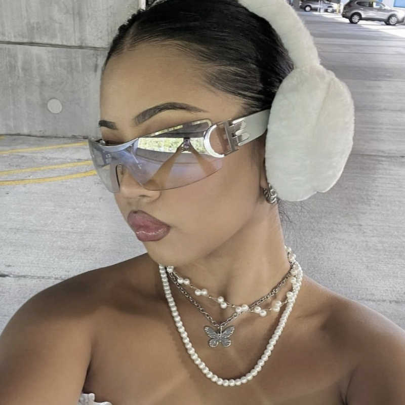 Quirky Tech Accessories - نظارات شمسية نسائية بدون إطار Y2K
